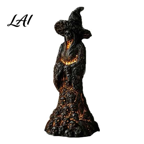 Artistic Resin Halloween Ornament Skull Witch Figurine Skeleton Ornament Gothic Figurine for Home Decor Creepy Statue Tabletop Mantel Decoration