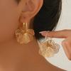 Vintage Golden Double-Layer Hollow Flower Hoop Earrings For Women Fashion Geometric Dangle Drop Earrings Daily Wear Jewelry