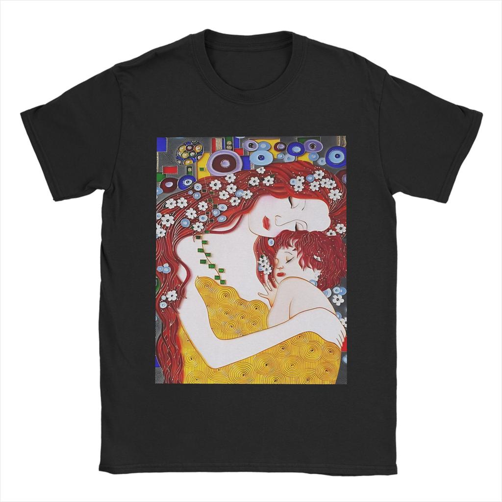 Gustav Klimt Mother And Child High Resolution Tshirt Pure Cotton Clothing Short Sleeve Crew Neck Tees Graphic Printed T-Shirts