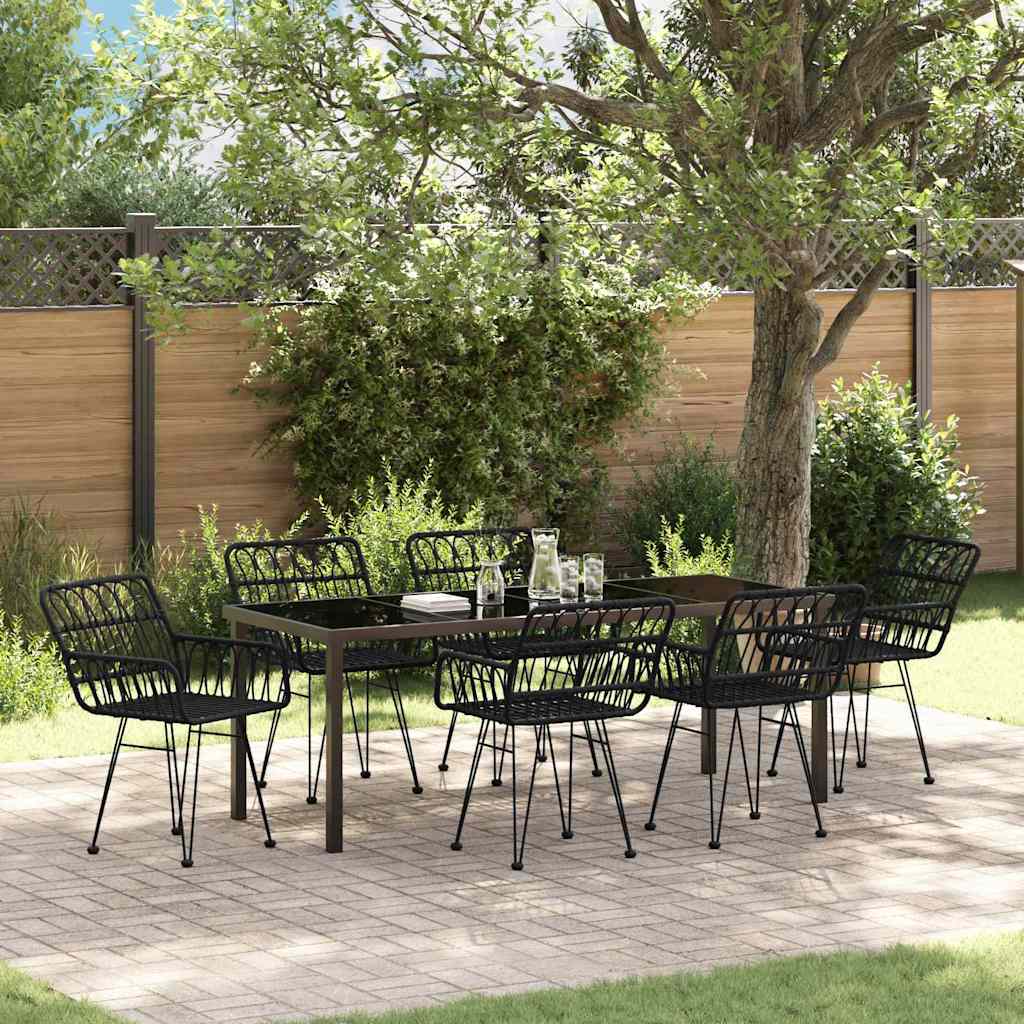 Outdoor Dining Set 7 Pcs Black Powder Coated Steel