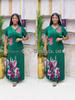 Miyaki Fashion V-neck Batwing Sleeve Print Pleated Plus Size Dress Set for Women