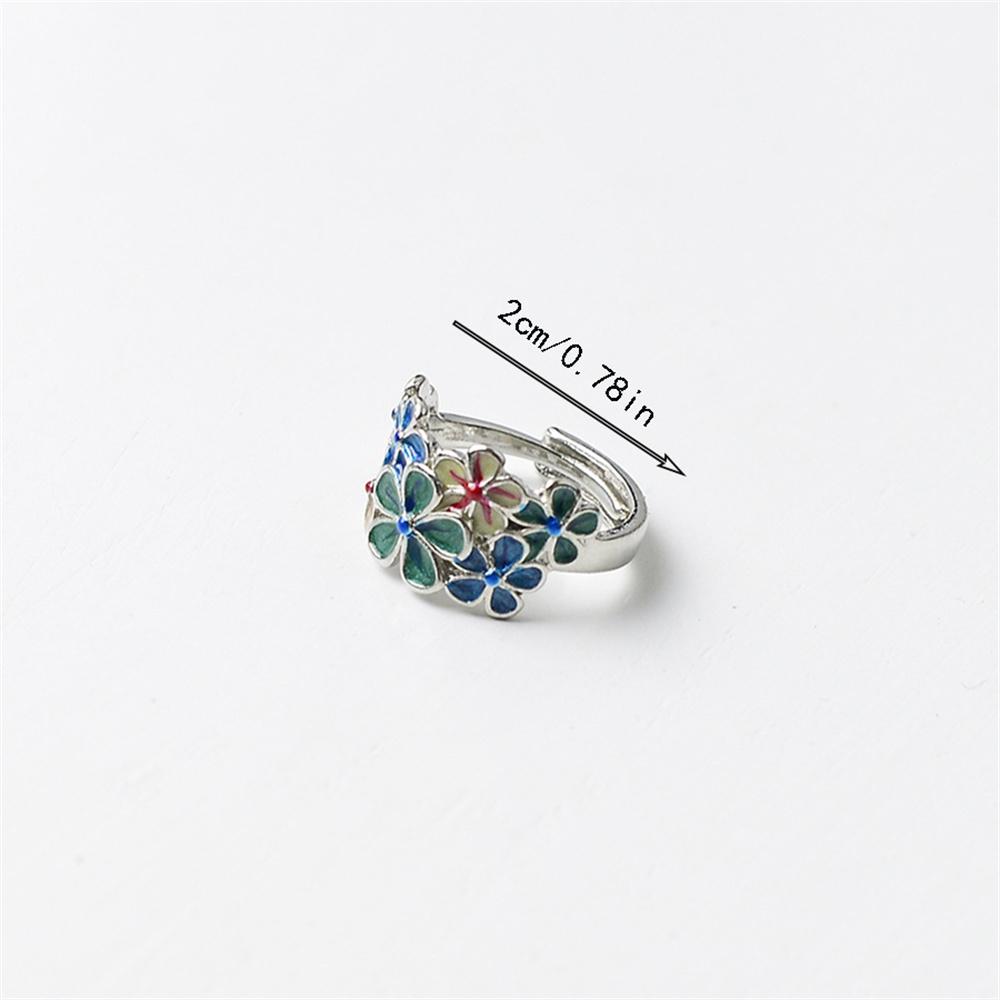 Creative Retro Exquisite Enamel Colorful Flower Opening Adjustable Ring Niche Ethnic Style Classical Gift