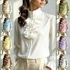 Women S Stand Collar Long Sleeve Solid Polyester Shirt Elegant Commuter Style