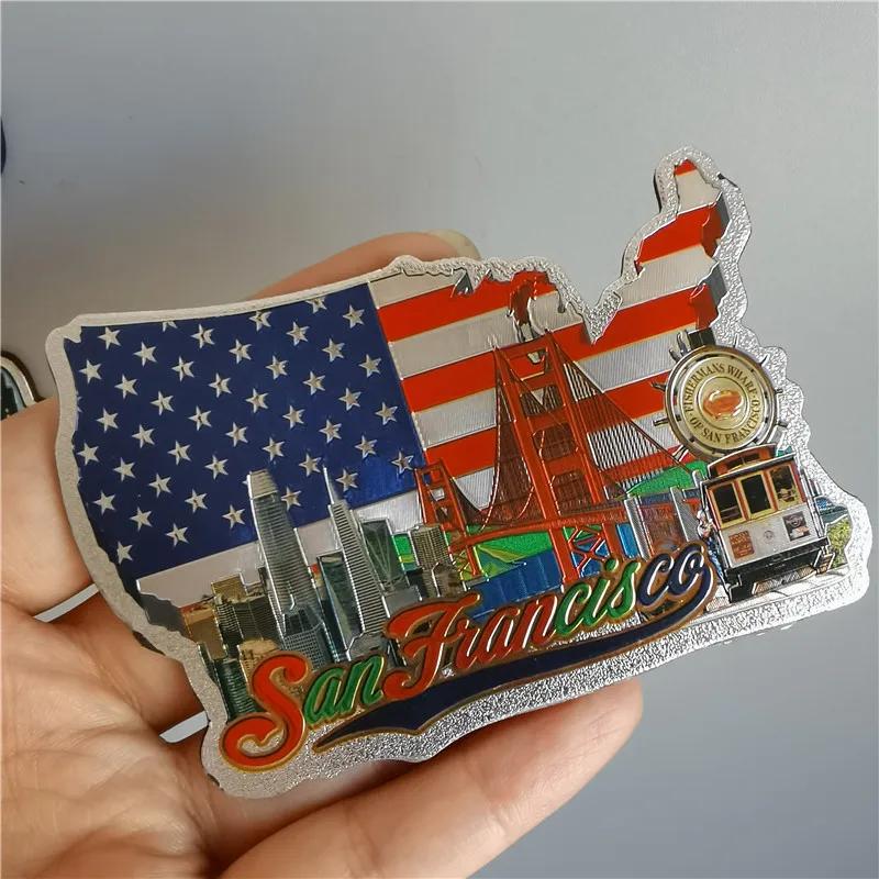 San Francisco Los Angeles Souvenir de Voyage Autocollant Frigo Europe Amérique Décoration Frigo Souvenir de Voyage dans le Monde Papier Alu Décoration Maison