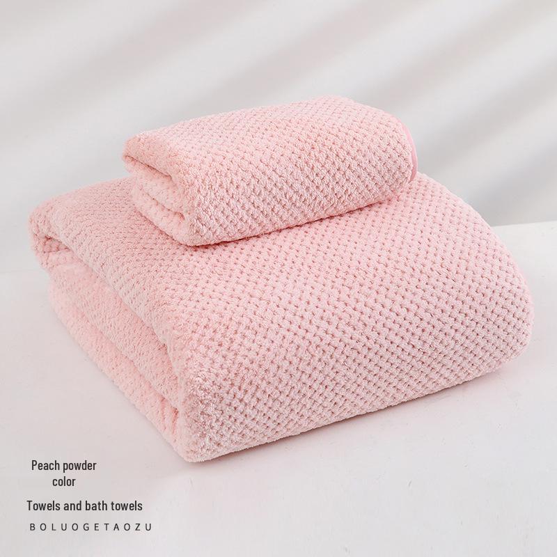 Pineapple Grid Large Bath Towel: Soft, Absorbent, Quick-Drying Thick Coral Fleece for Home and Beach Use