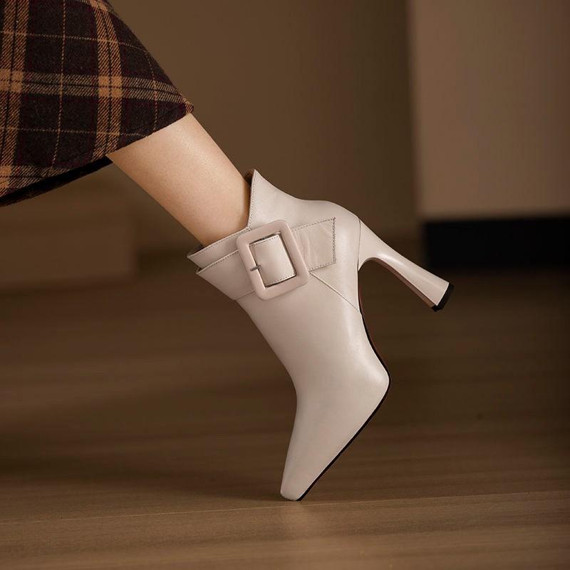 2026 Hot Sale Ladies Shoes Ankle Women's Boots Elegant Modern Boots Women Solid Buckle Zipper Pointed Toe High Heel Female Shoes