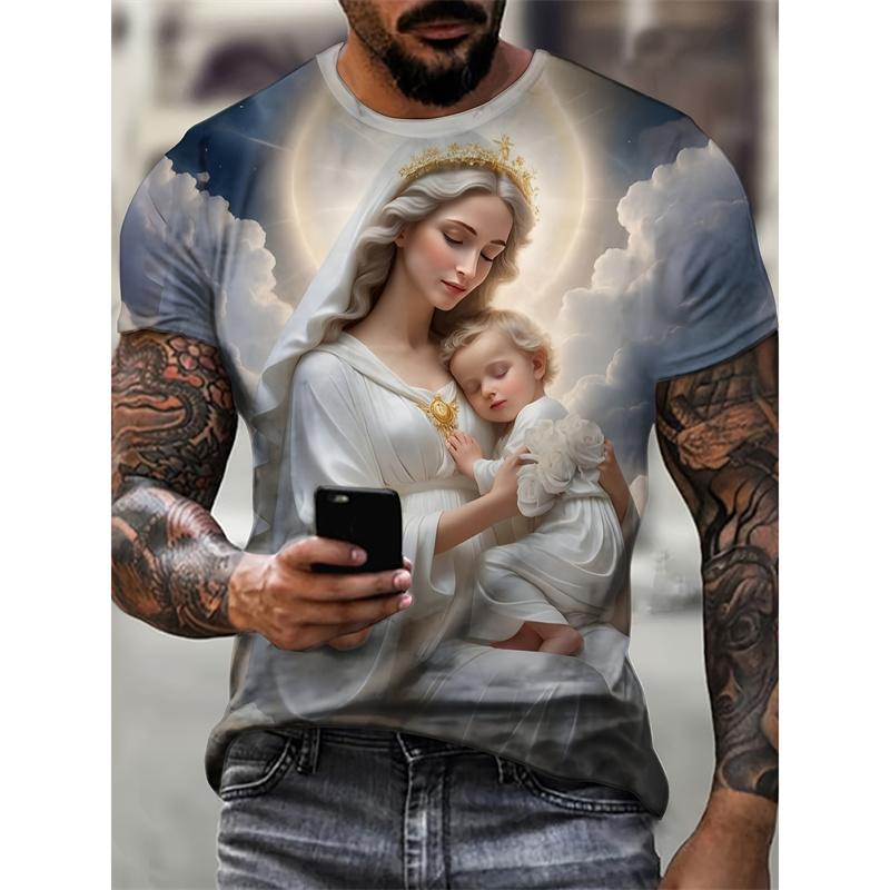 T-Shirt for Men Holy Mother and Son 3D Print Tees Summer Short Sleeve T-Shirts O-Neck Top Streetwear