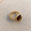 Vintage Brown Tiger Eye Stone Open Ring for Women Irregular Round Personalized Finger Ring Design Sense Jewelry Gift