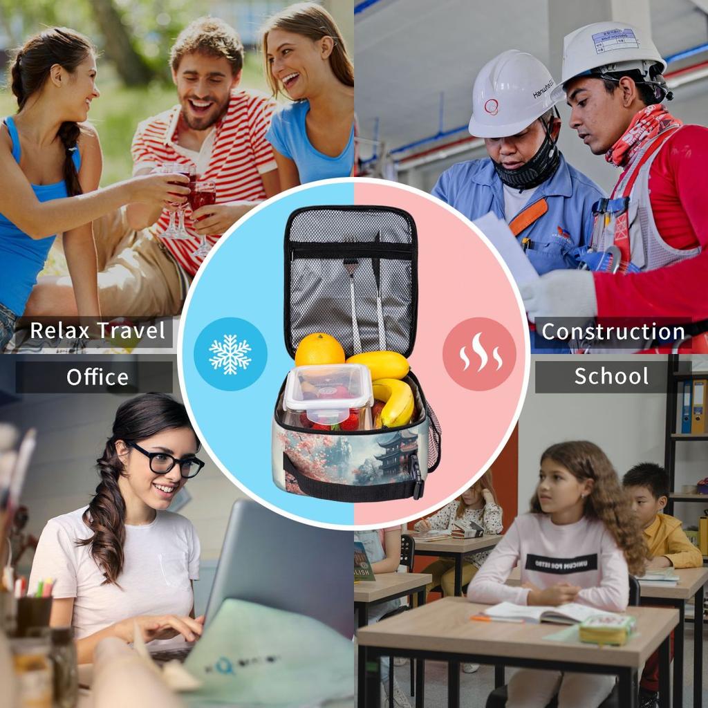 Japanische Pagode und Kirschblüten Isolierte Lunchtasche für Damen Kinder Tragbare Lebensmittelboxen Thermische Lunchbox Tragetasche