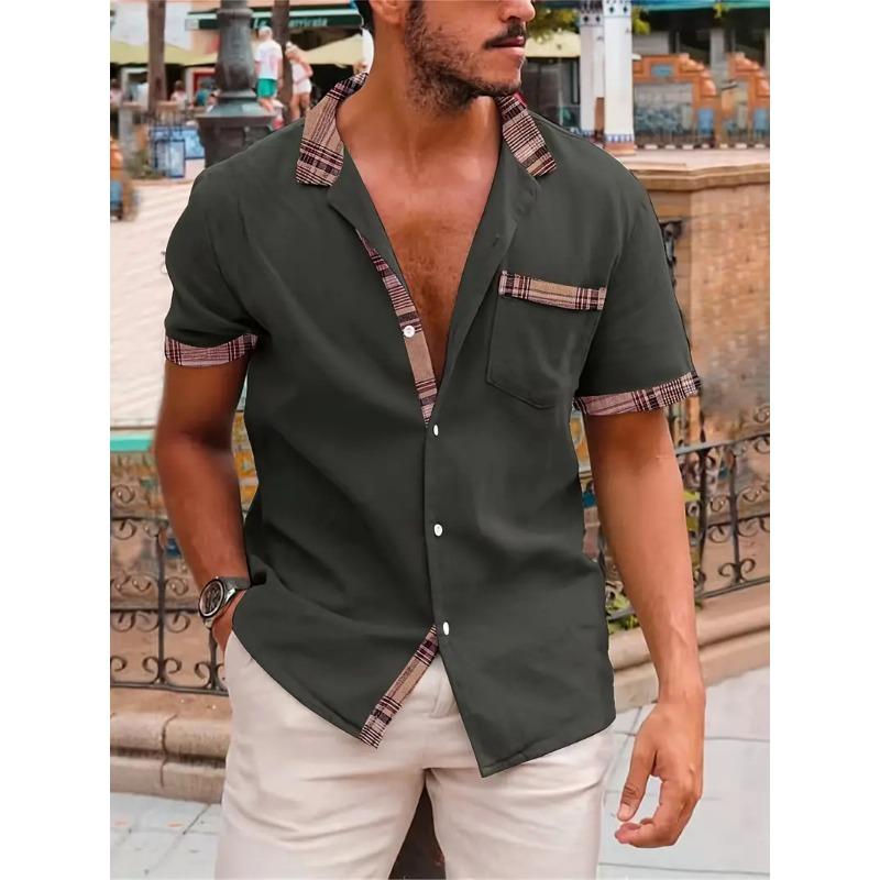 Pocket Splicing Short Sleeved Shirt for Men's Daily Casual Lapel Shirt