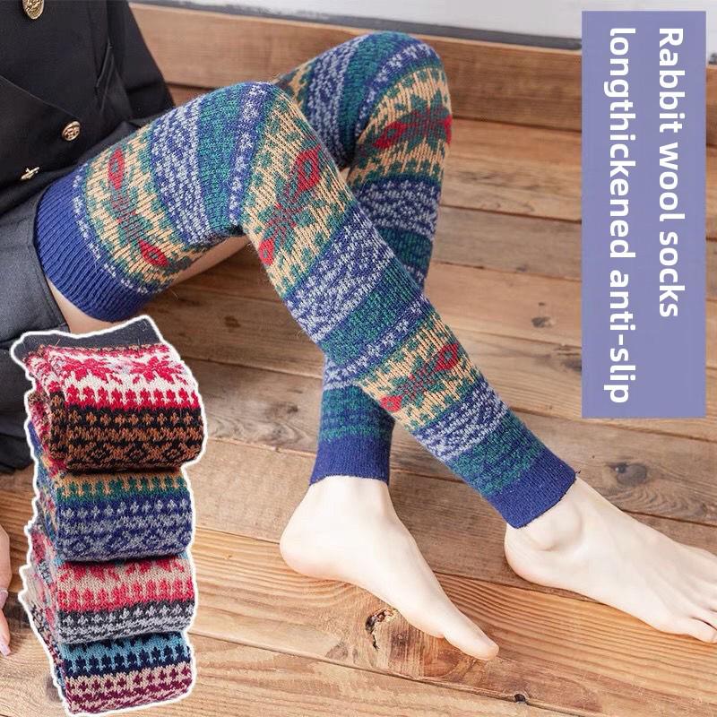 Women's High-Top Rabbit Wool Knee Socks for Autumn/Winter - Japanese Leggings for Square Dance and Outdoor Wear