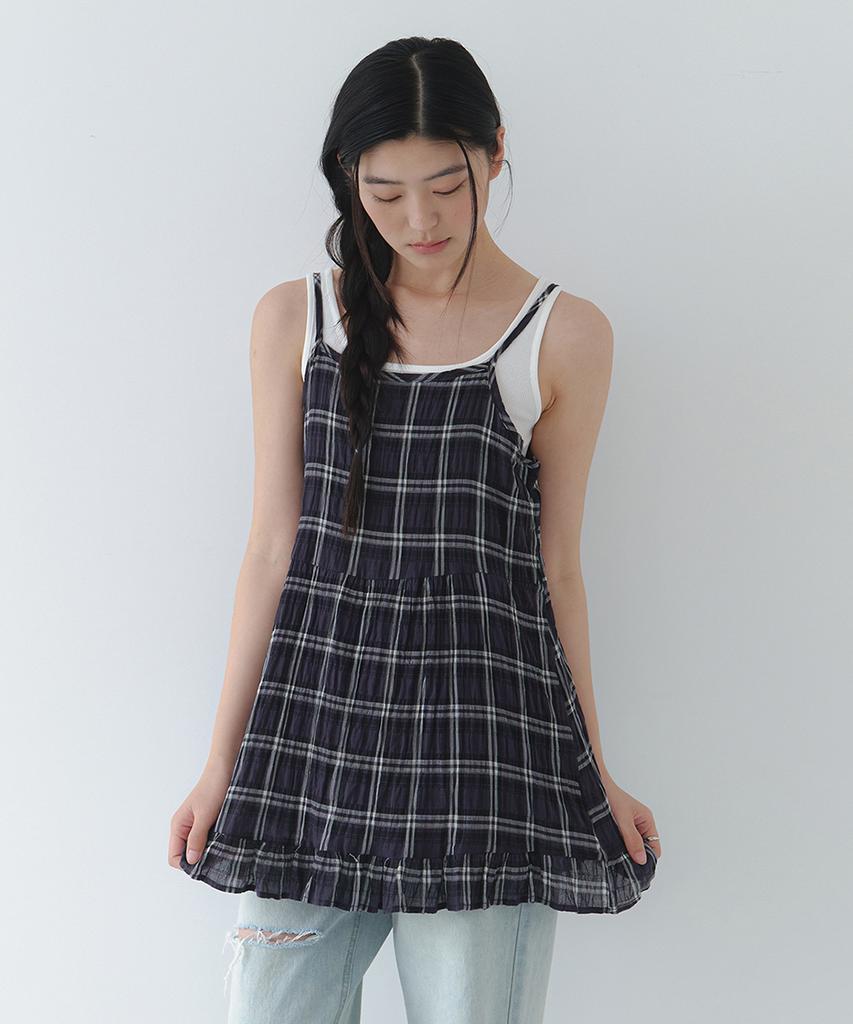 Laminez Check Frill Mini Dress - Navy