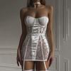 Women Sexy Lace Lace-ups Hollow Out Racy Sleepwear Jumpsuit Set