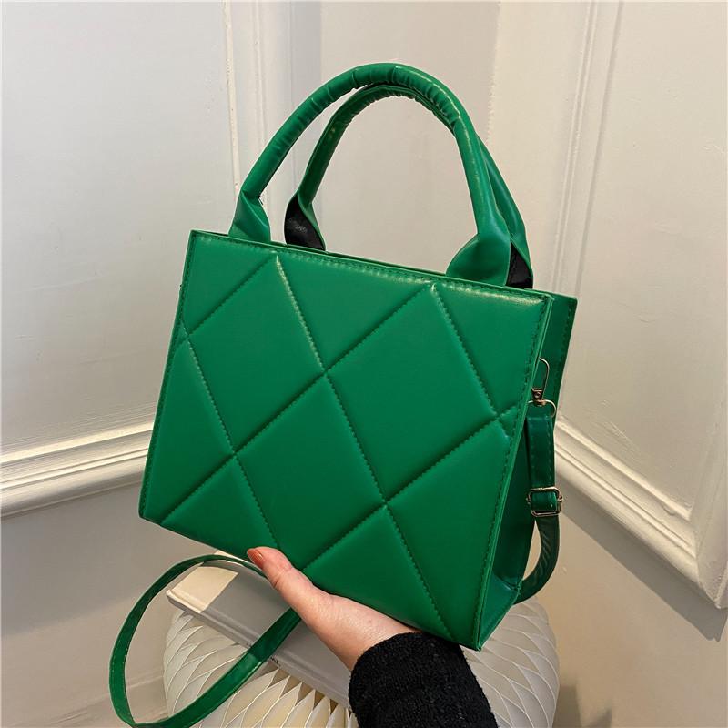 Solid Color Women's Bag 2024New Spring Lingge PU Handheld One Shoulder Crossbody Bag Fashion Women's Bag KTY