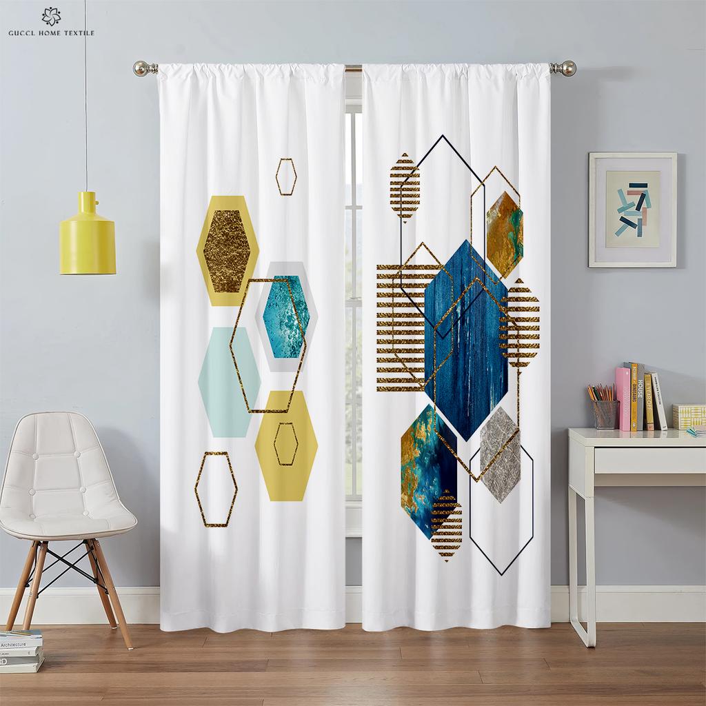 Moderner einfacher geometrischer Druckvorhang, Schlafzimmer, Wohnzimmer, Balkondekoration, Leicht zu waschen und zu pflegen, Heimdekoration, 2 Stück