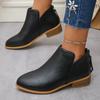 New Large Size Fringed Thick Heel Short Leather Boots Women's Pointed Thick Heel Rear Zipper and Ankle Boots Women's Martin Boots
