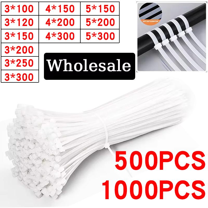 500/1000 ST/påse Självlåsande Plast Nylonband Vit Buntband Rem Nylon Kabelband Set Fästring Ögla Kabelomslag