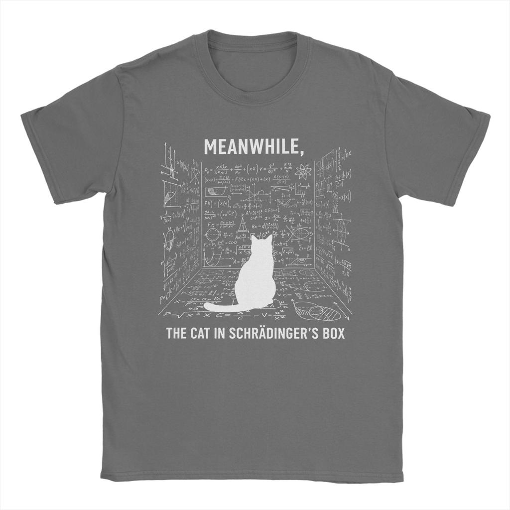 Men's T-Shirt Schrodinger's Cat Physics Equations Funny 100% Cotton Tee Shirt Short Sleeve  T Shirt O Neck Tops Birthday Present