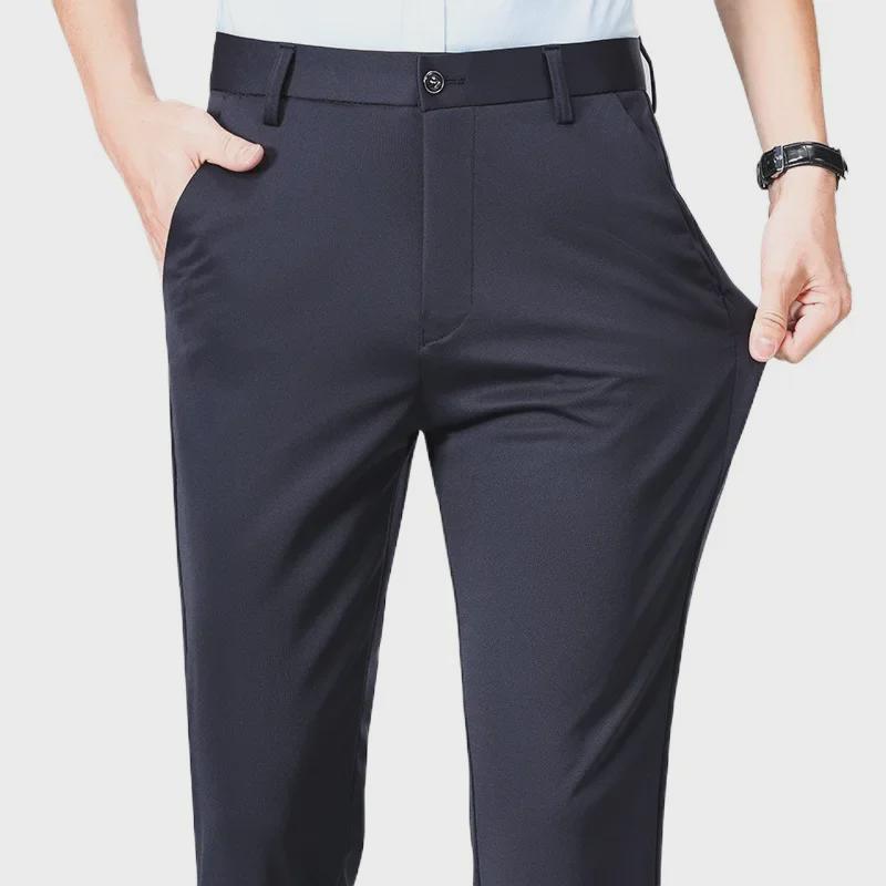 Pantalon de costume pour homme coupe slim droite couleur unie - Vêtement formel infroissable