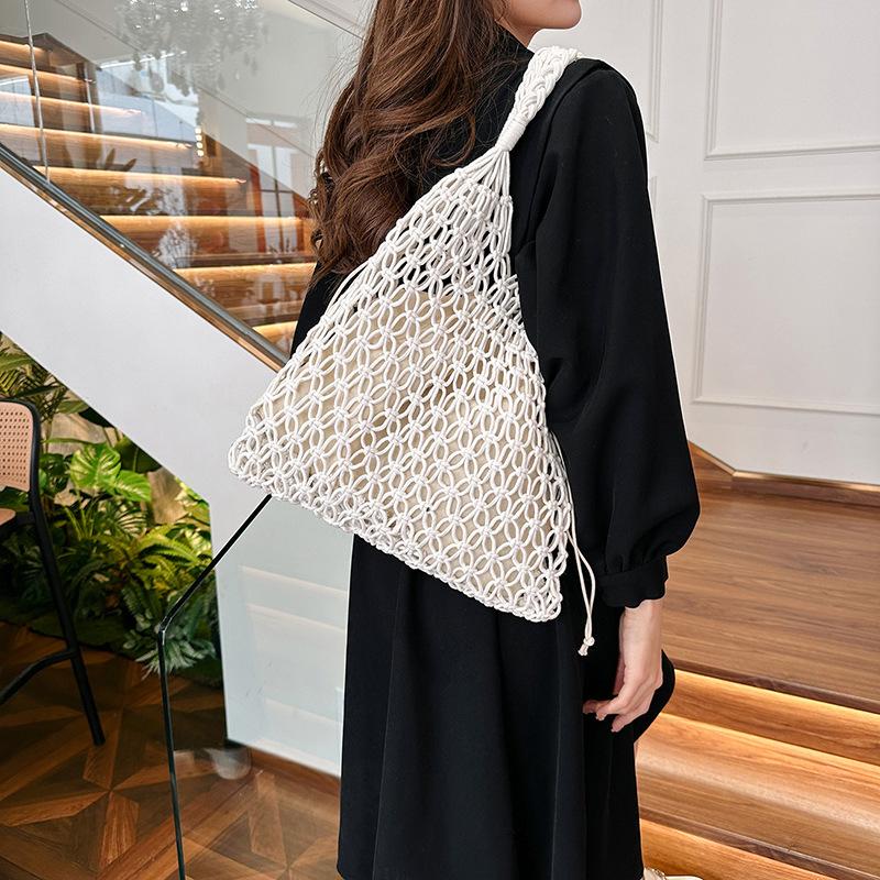 Yogodlns Summer Woven Bag for Women Handbags Handmade Knitted Beach Boho Shoulder Bag Large Tote Bag Hollow Out Shopping Bag