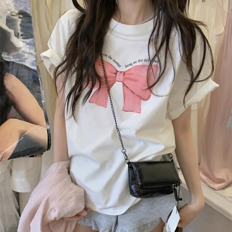 T-shirts à Manches Courtes Dessin Animé Drôle Harajuku Femme Été Coton Pur Décontracté T-Shirt Oversize Streetwear Femme Rose Y2k Hauts