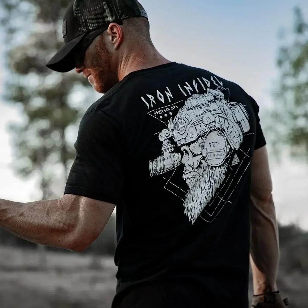 Til Valhalla Cotton T-Shirt American Beard Warrior Tactical Skull Unisex T Shirt Short Sleeve O-Neck T-shirt Casual Men’s Top