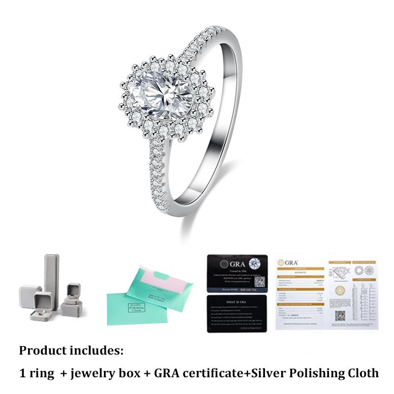 Mode Echte Moissanite Diamant Bloem Ring 1CT Ovaal Vorm Diamant Puur S925 Sterling Zilver voor Vrouwen Bruiloft Fijne Sieraden