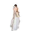 French Neck Dress Women's Summer Seaside Vacation Wind Backless Long Dress Super Fairy Temperament Loose a Word Skirt