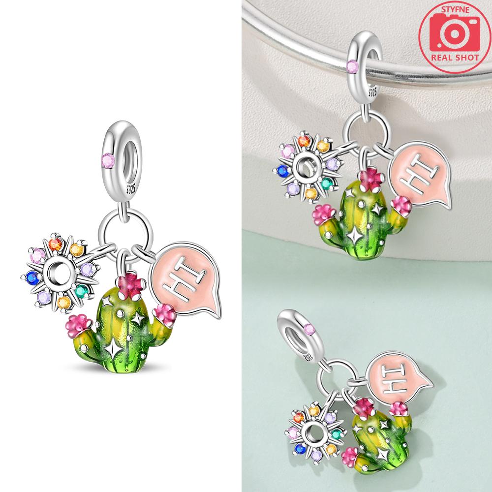 Green Color Four-Leaf Clover Avocado Copper Cactus Green Series Charms Beads Fit 3Mm Original Bracelet Diy Jewelry Gift