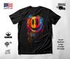 Czarny T-shirt Unisex z Neonowym Graficznym Uśmiechniętą Twarzą S-2XL