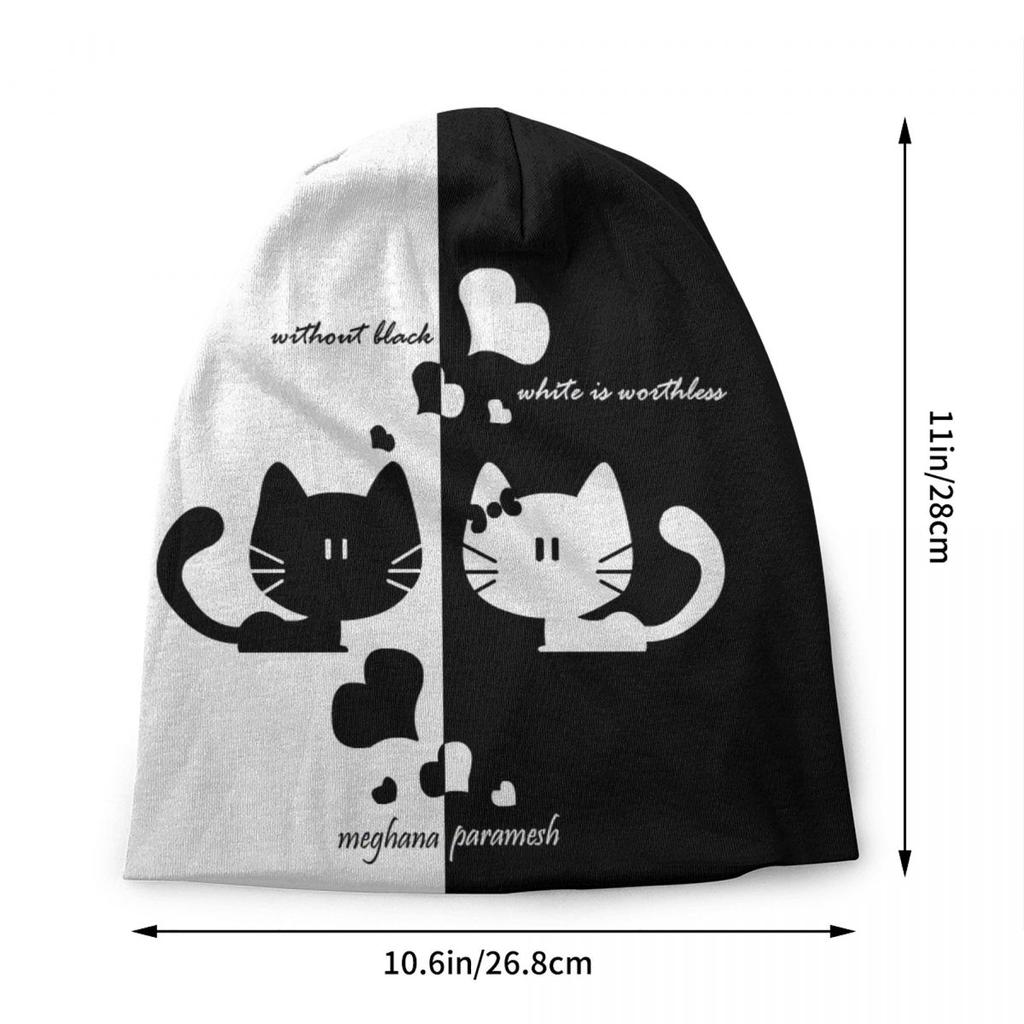 Cartoon Black And Whit Cat Beanie Cap Unisex Winter Warm Bonnet Homme Knitted Hats Street Outdoor Skullies Beanies Caps