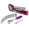 WORKPRO Socket Wrench Set Ratchet Wrench Drive 12 Piece Hex Socket Quick Release Ratchet Handle Automotive Tool with Holder Car Motorcycle Mechanical