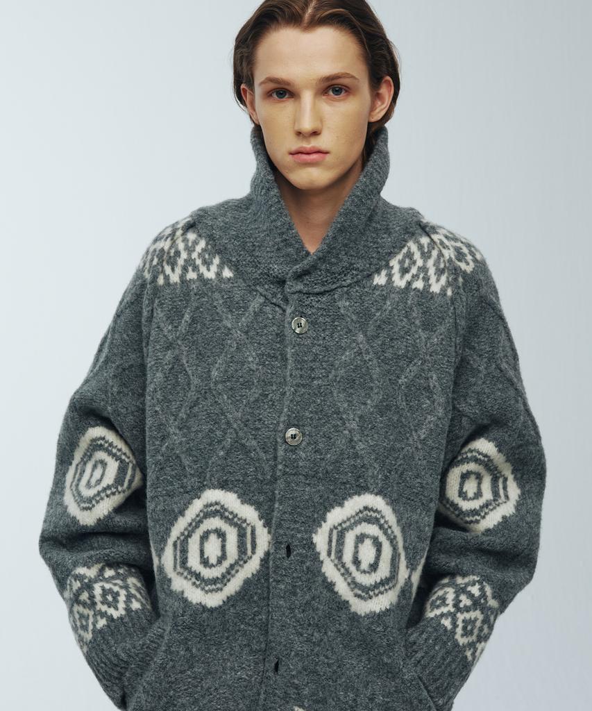 Knitted Bulky Wool Cowichan Jacket Cardigan Grey