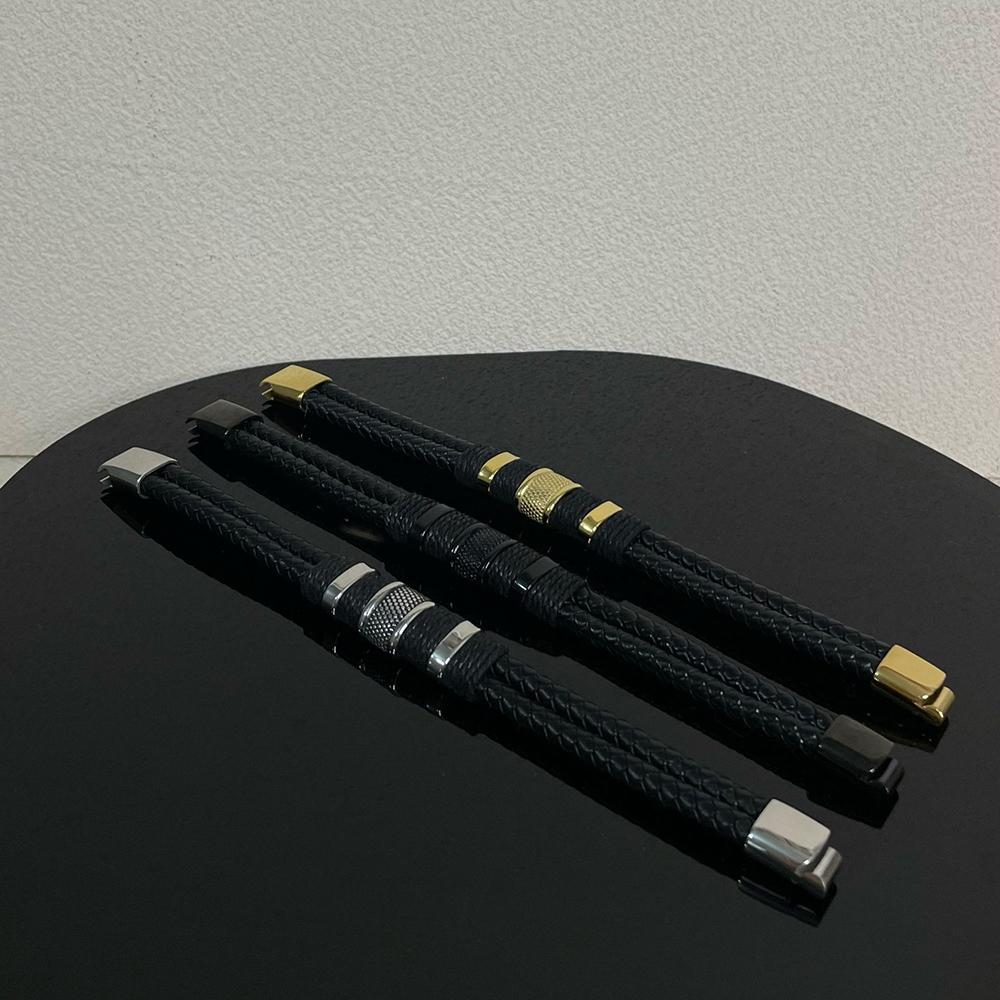 Leather Woven Bracelet Double-Layer Retro Trendy Punk Minimalist Texture Magnetic Buckle Men's Women's Bangle Couple Jewelry