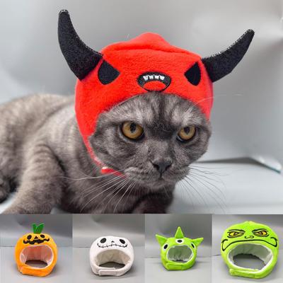 Halloween Grinch Skull Pumpkin Pet Hat - Funny Horned Headwear for Cats & Dogs