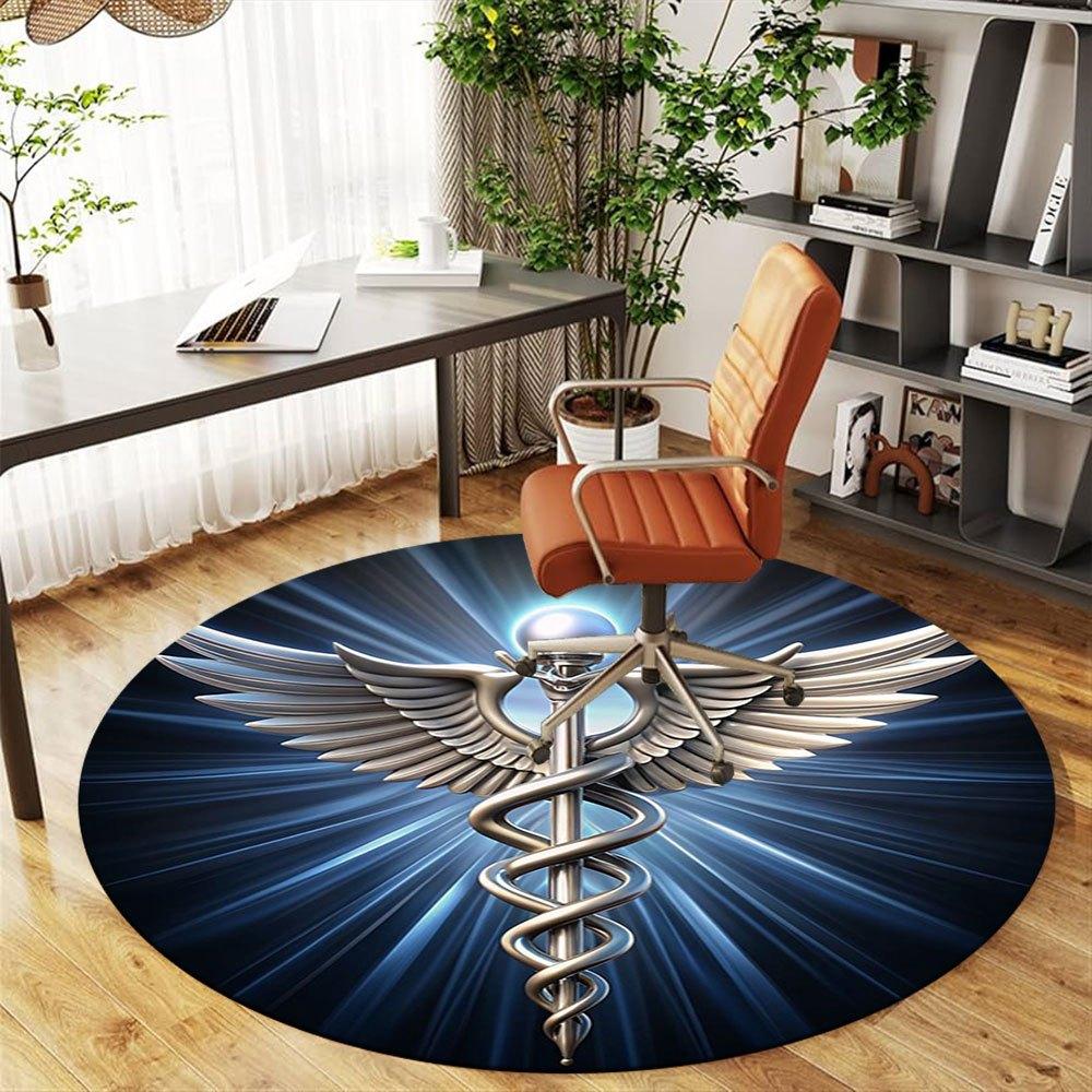 Medical Caduceus Symbol Sticker - Health & Wellness EmblemRound Non-Slip chair mat chair carpet for office Rugs for Office Decor Gift For Valentine's
