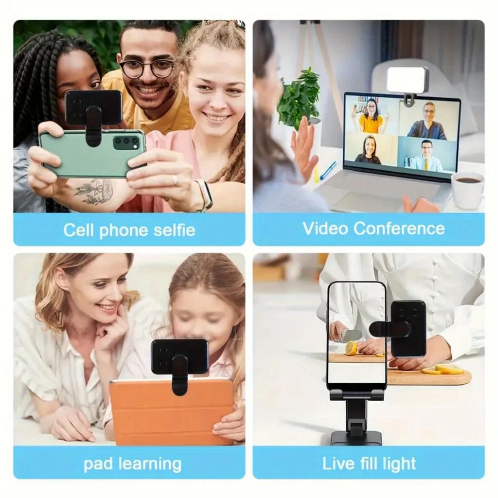 Mini Luz de Preenchimento para Selfie 3 Modos de Cor Brilho Ajustável Recarregável Presilha para Celulares Computadores Fotografia Luzes LED