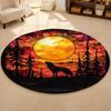 Tapis Rond Vitrail Loup Hurlant Silhouette de Loup Art Décoration de Sol Antidérapante Tapis pour Salon Chambre Décoration de Maison