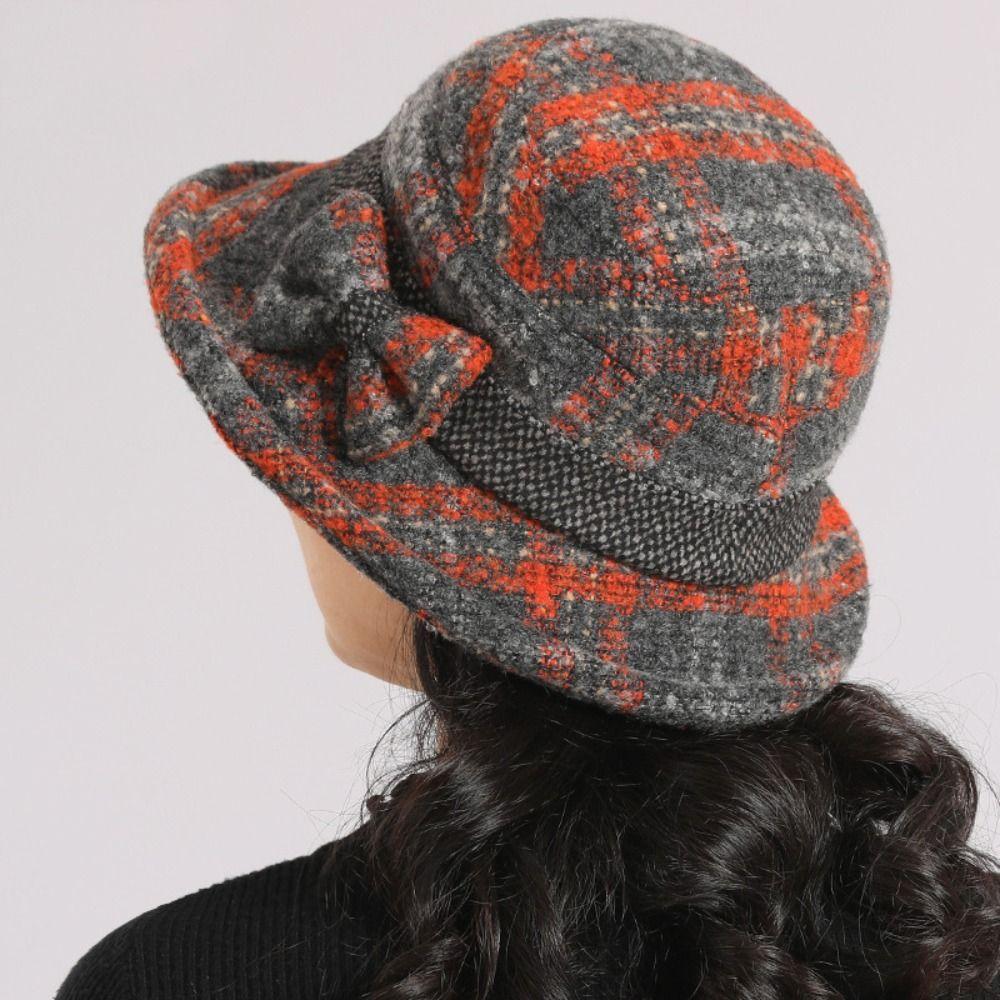 Windproof Women's Woolen Knitted Hat Tweed Bucket Hat Fashion Elderly Beret  Autumn Winter Season
