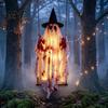 Front Porch Holiday Display Hanging Swing Ghost Halloween Decoration, Spooky Light Up Large Swinging Decoration with Blood Fabric for Yard Tree Party
