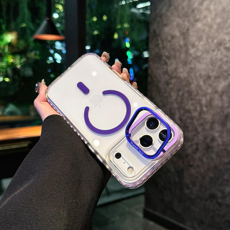 Applicable to iPhone17proMax lens holder Magnetic suction mobile phone case Transparent Apple 16 non-slip edge 15 protective case