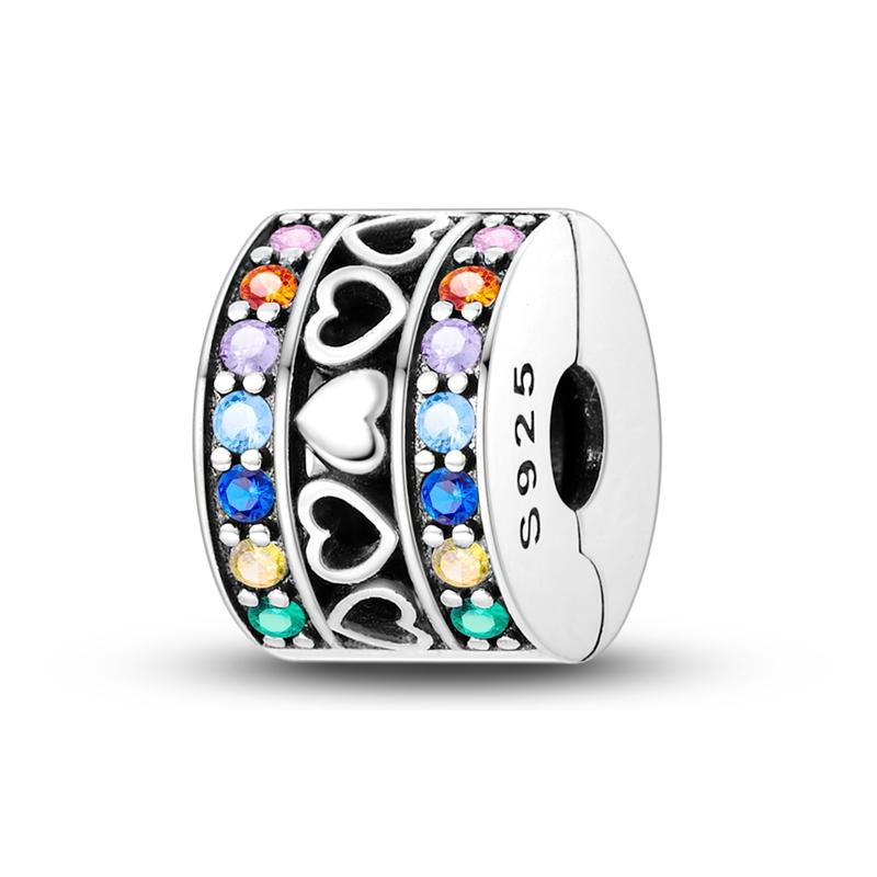 Clip Charm Bead Components Copper Metal Clip Colored Zirconium Fixing Bead Components Stopper Compatible With Authentic Original Bangle Women