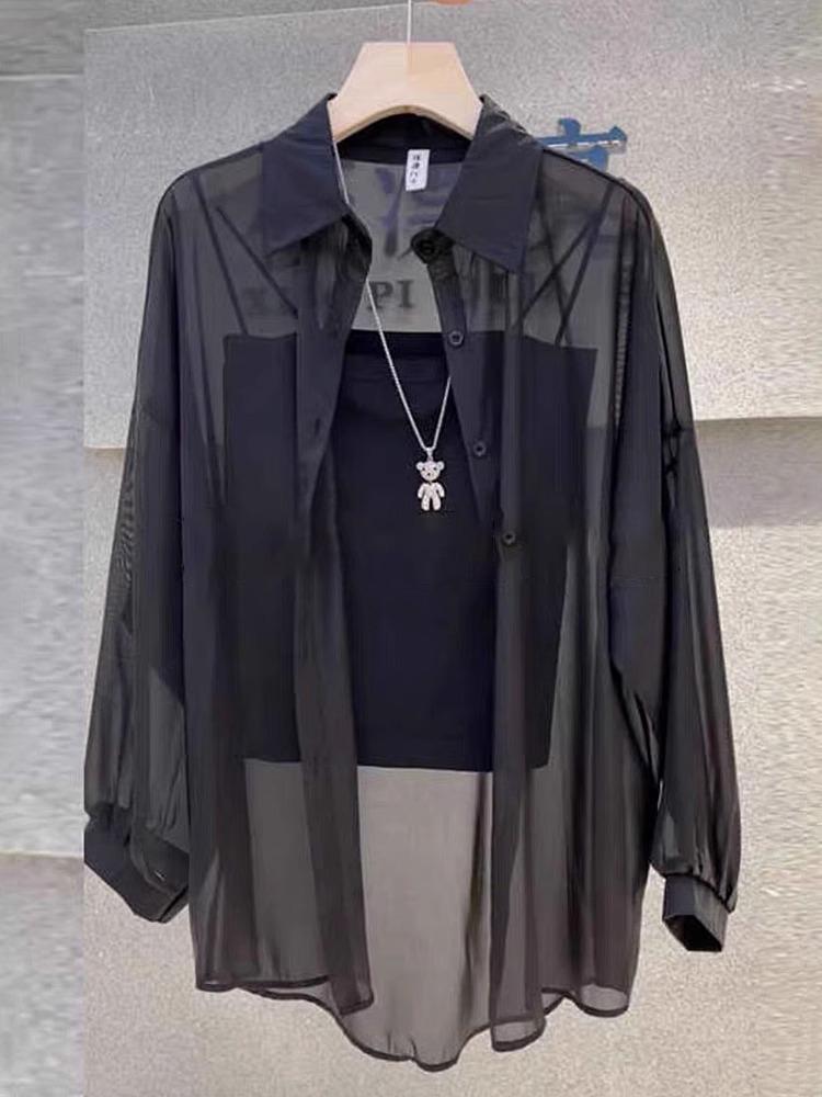 French Fashion Pearlescent Yarn Women's Summer Ice Silk Long Sleeve Cardigan