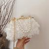 Women Rose Flower Evening Bag with Chain Floral Pearl Handbag Elegant Dinner Bag Pearl Crossbody  Female Bridal Bag