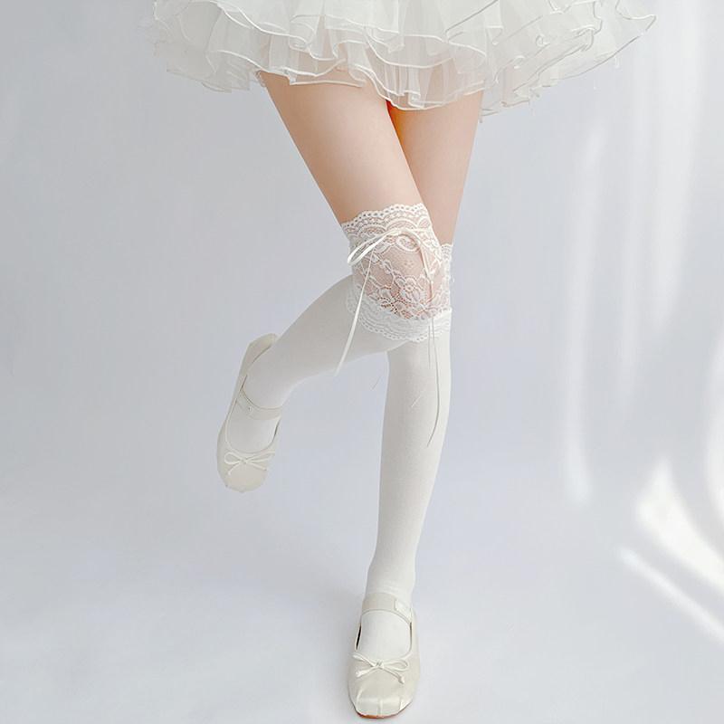 Long Over Knee Socks Ballet Bow Lace Openwork Pattern JK Style For Girls School Uniform Party Accessories Breathable Soft Wear