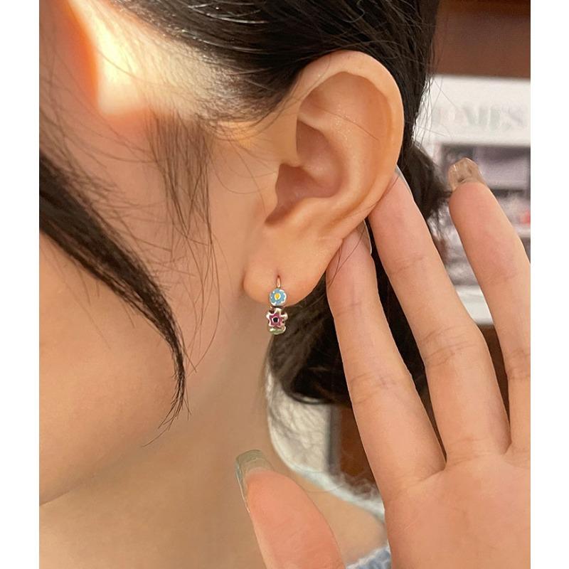 Drop Oil Enamel Color Flower Ear Buckle Women's Earrings Earrings Ins Style Niche Design Simple and Sweet