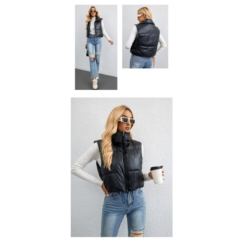 Cotton Vest Female Autumn and Winter Korean Version of Small Fragrant Wind Stand Collar New Sleeveless Cotton Jacket Vest Wearing Jacket Clip Tide