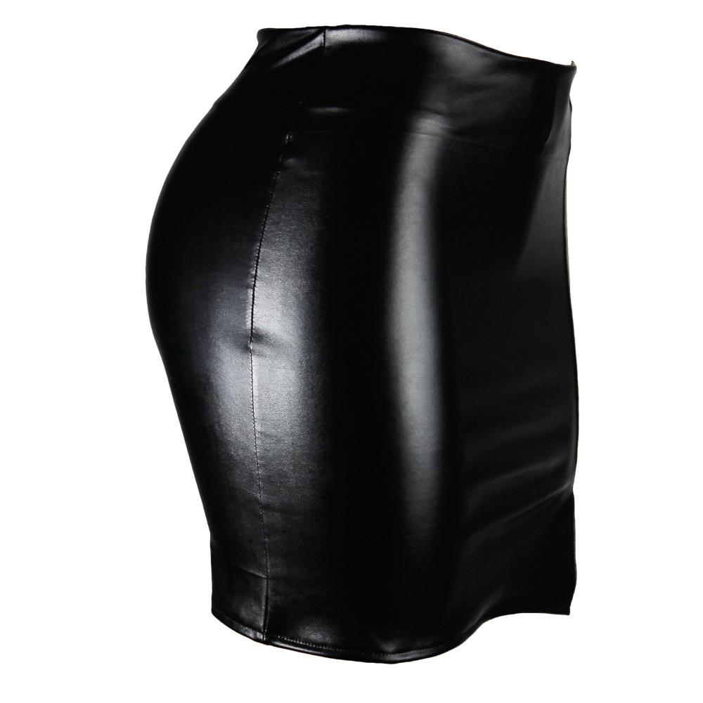 Sexy Women' Stretch Short Skirt Nightclub Bag Hip PU Short Skirt Leather Skirt Mini Dress