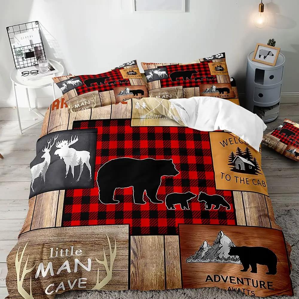 Farmhouse Beding Sets Der Elk Mose Mountain Wodlplus Animals Soft with Soft Fabric Duvet Cover, Rustic Bedrom Decor, 2 Pilowcases Bedrom Decor