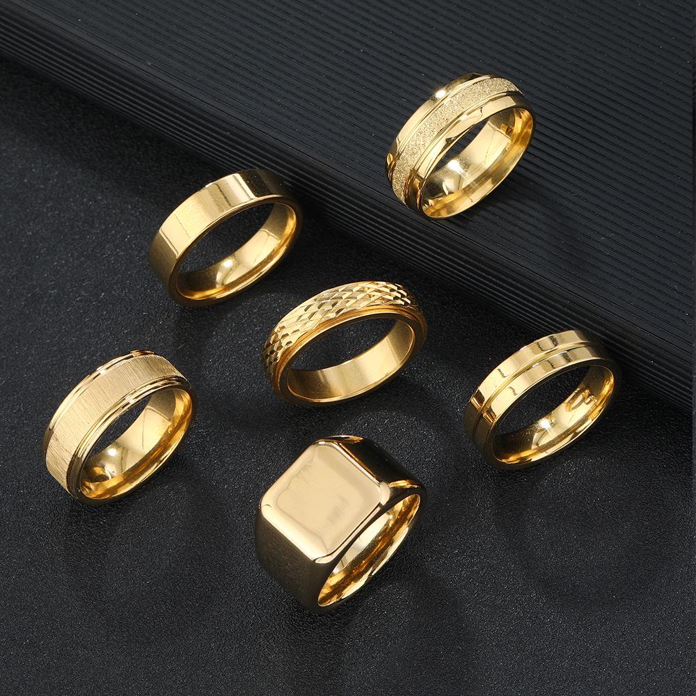 Stainless Steel Flower Pattern Rotatable Ring Set In Hip-Hop Punk Style (6 Pieces)